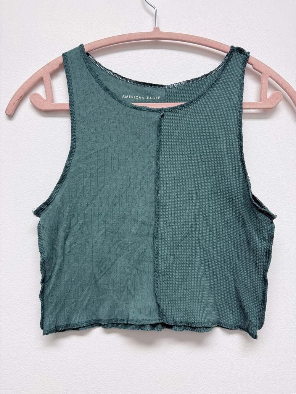 American Eagle Tank Top Size M Green Ribbed Crop